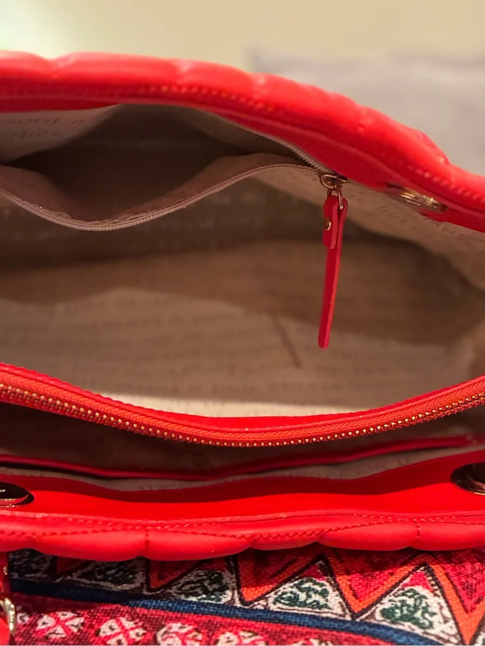 kate spade Quilted Red Tote with Chain-Detail Handles